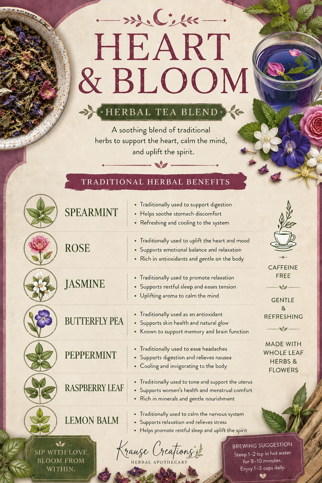 Herbal Tea Blend - Heart and Bloom Blend- Loose Leaf Tea| 1oz